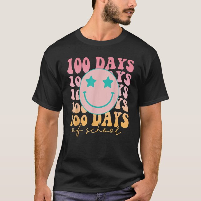 Happy 100 Days Of School Happy Smiling Face Retro  T-Shirt (Vorderseite)