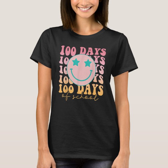 Happy 100 Days Of School Happy Smiling Face Retro  T-Shirt (Vorderseite)