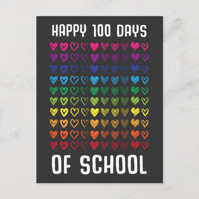 Happy 100 Days of School Hundert Herzen Postkarte (Vorderseite)