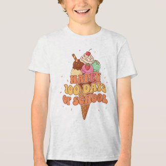 Happy 100 Days of School Ice Cream Groovy Retro Tri-Blend Shirt