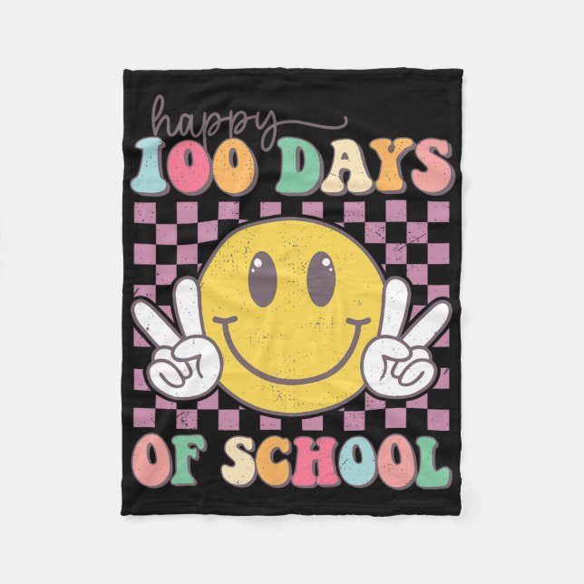 Happy 100 Days of School Lächeln Lehrer Junge Mädc Fleecedecke (Vorderseite)