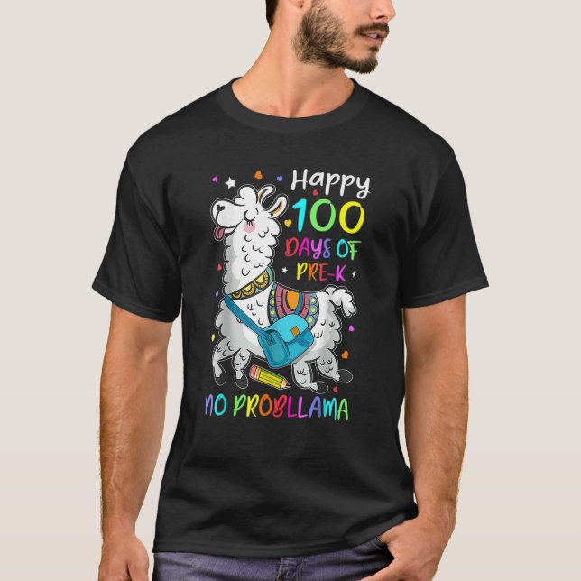 Happy 100 Days Of School Llama Pre K Students Teac T-Shirt (Vorderseite)