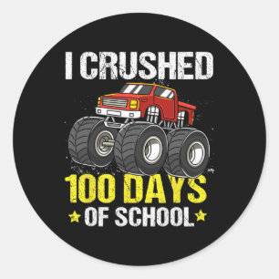 Happy 100 Days of School Monster Truck for Kids Bo Runder Aufkleber
