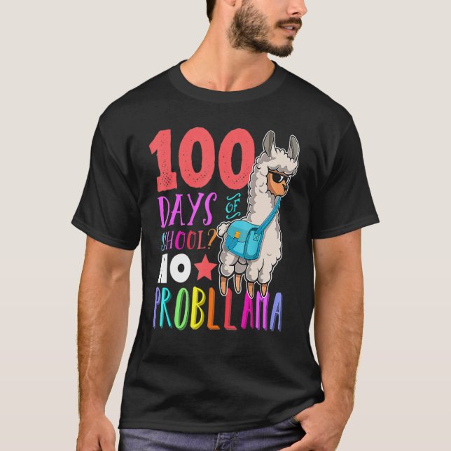 Happy 100 Days Of School No Probllama Llama 100th  T-Shirt (Vorderseite)