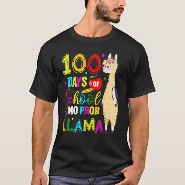 Happy 100 Days Of School No Probllama Llama 100th  T-Shirt (Vorderseite)
