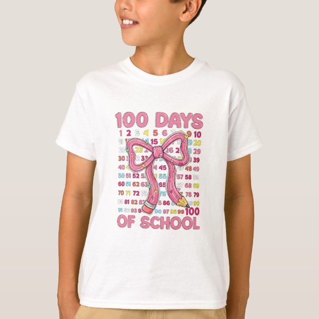 Happy 100 Days of School Pink Bow T-Shirt (Vorderseite)