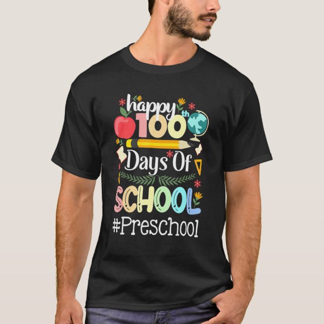 Happy 100 Days Of School PRESCHOOL 100th Day Pop i T-Shirt (Vorderseite)