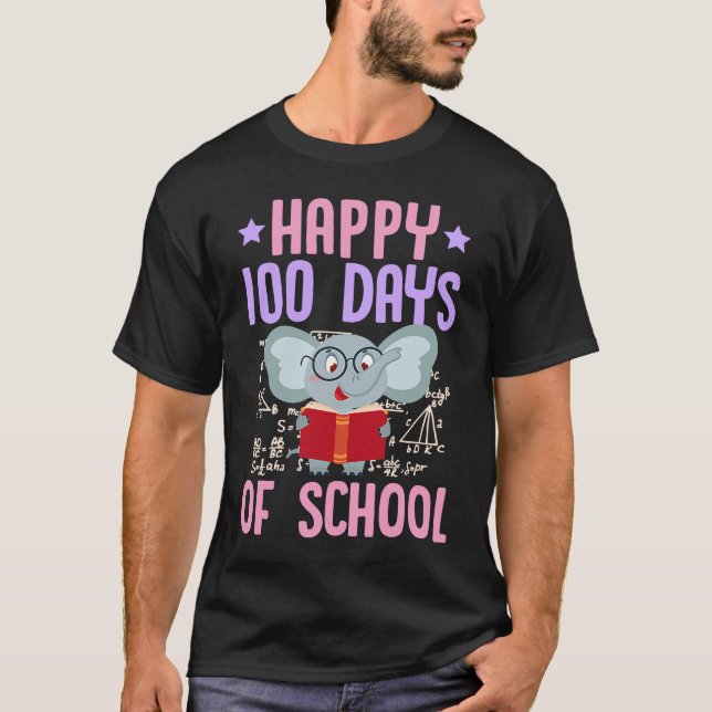 Happy 100 Days Of School Reading Elephant Math Tea T-Shirt (Vorderseite)