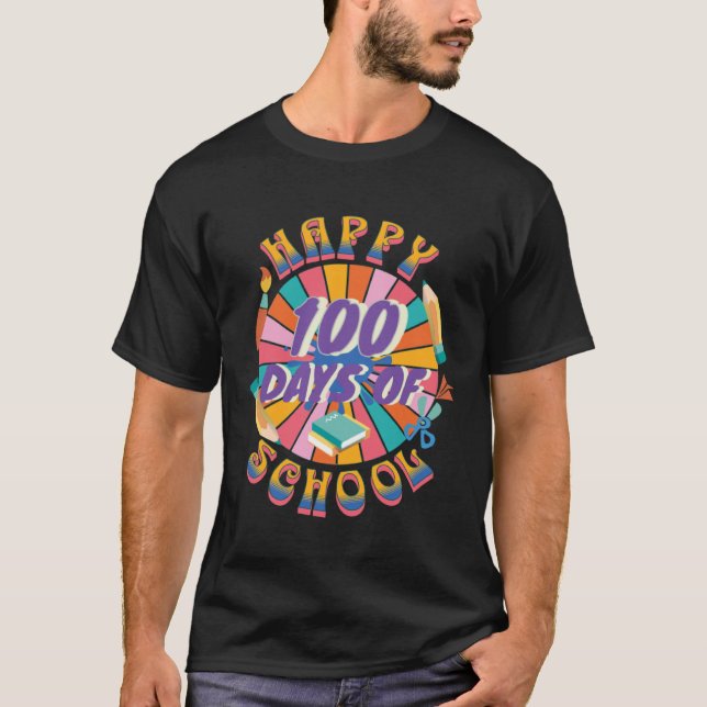 Happy 100 Days Of School Retro Groovy 100 Days T-Shirt (Vorderseite)