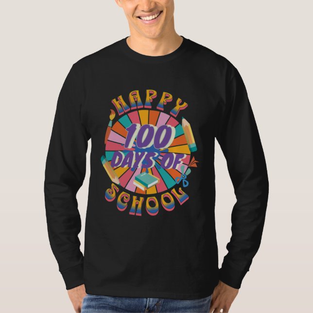 Happy 100 Days Of School Retro Groovy 100 Days T-Shirt (Vorderseite)