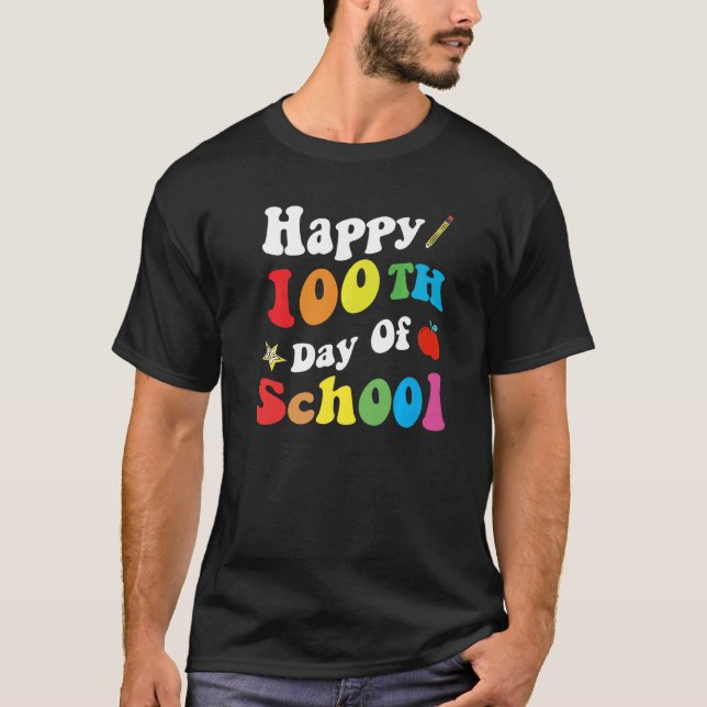 Happy 100 Days Of School Retro Groovy Funny Presen T-Shirt (Vorderseite)
