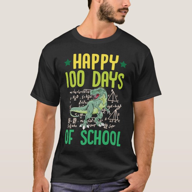 Happy 100 Days Of School Rex Dinosaur Math Teacher T-Shirt (Vorderseite)