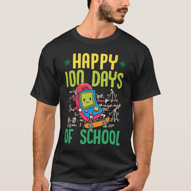 Happy 100 Days of School Skateboarder Gamer Math T T-Shirt (Vorderseite)
