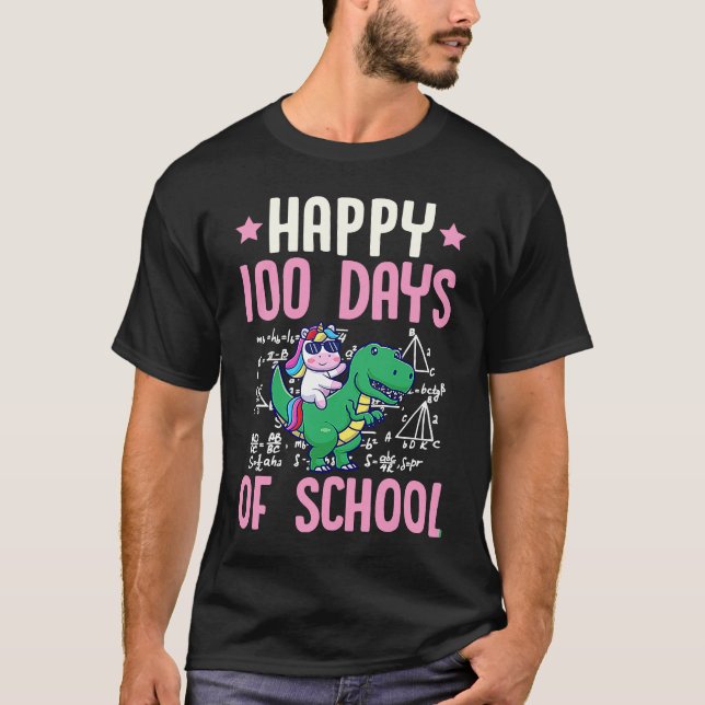 Happy 100 Days Of School Unicorn Rex Dinosaur Math T-Shirt (Vorderseite)