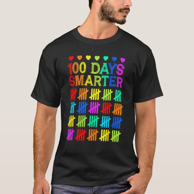 Happy 100 Days Smarter farbenfrohe Tally Mark Back T-Shirt (Vorderseite)