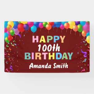 Happy 100. Geburtstag Bunte Balloons Burgund Banner