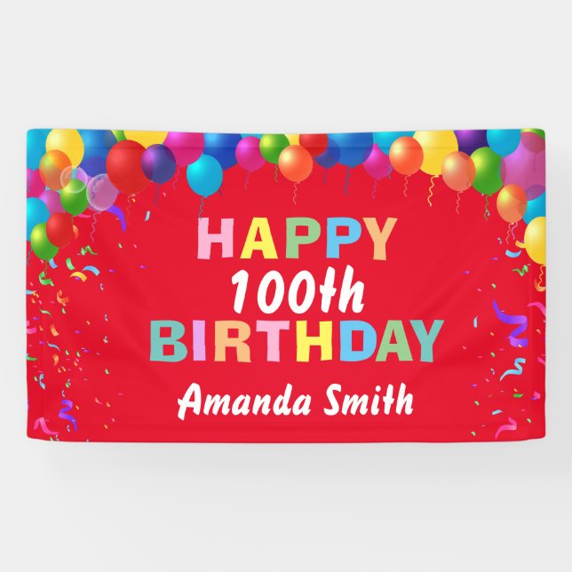 Happy 100. Geburtstag Bunte Balloons Rot Banner (Horizontal)