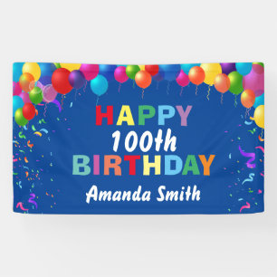 Happy 100. Geburtstag farbenfrohe Balloons Blau Banner