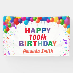 Happy 100. Geburtstag farbenfrohe Balloons weiß Banner