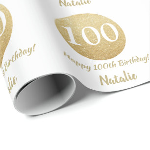 Happy 100. Geburtstag Gold Glitzer und White Geschenkpapier