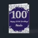 Happy 100. Geburtstag Navy Blue und Silver Glitzer Karte<br><div class="desc">Happy 100. Geburtstag Navy Blue und Silver Glitzer Card mit personalisiertem Namen. Für weitere Anpassungen klicken Sie bitte auf die Schaltfläche "Anpassen" und verwenden Sie unser Designwerkzeug,  um diese Vorlage zu ändern.</div>