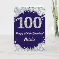 Happy 100. Geburtstag Navy Blue und Silver Glitzer