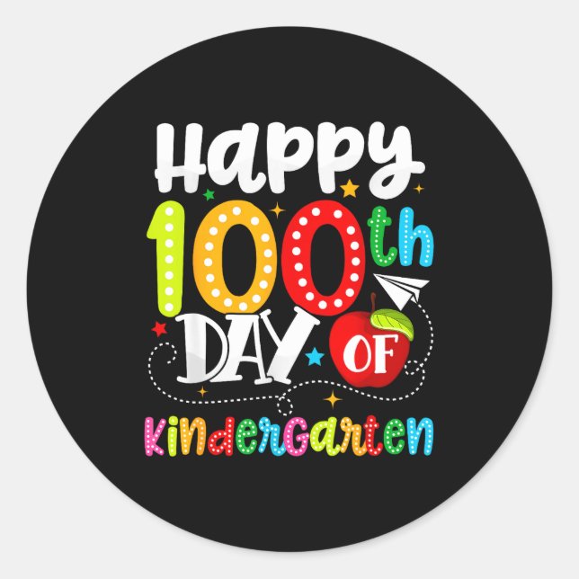 Happy 100th Day Of Kindergarten Funny Teachers Stu Runder Aufkleber (Vorderseite)