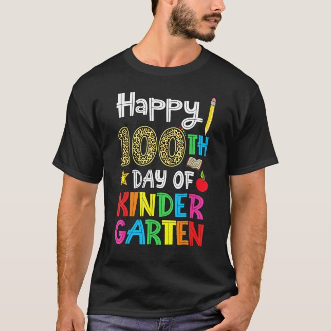 Happy 100th Day Of Kindergarten Leopard Print Teac T-Shirt (Vorderseite)