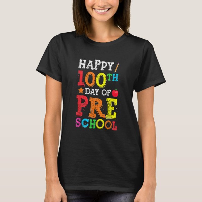 Happy 100th Day Of Preschool Colourful Back To Sch T-Shirt (Vorderseite)