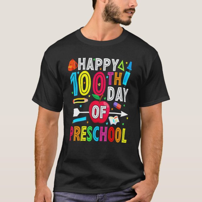 Happy 100th Day Of School 100 Days Of Preschool Te T-Shirt (Vorderseite)