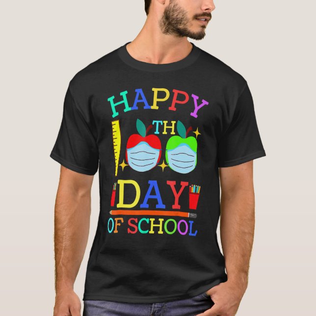 Happy 100th Day Of School Apple Face Mask Teacher  T-Shirt (Vorderseite)