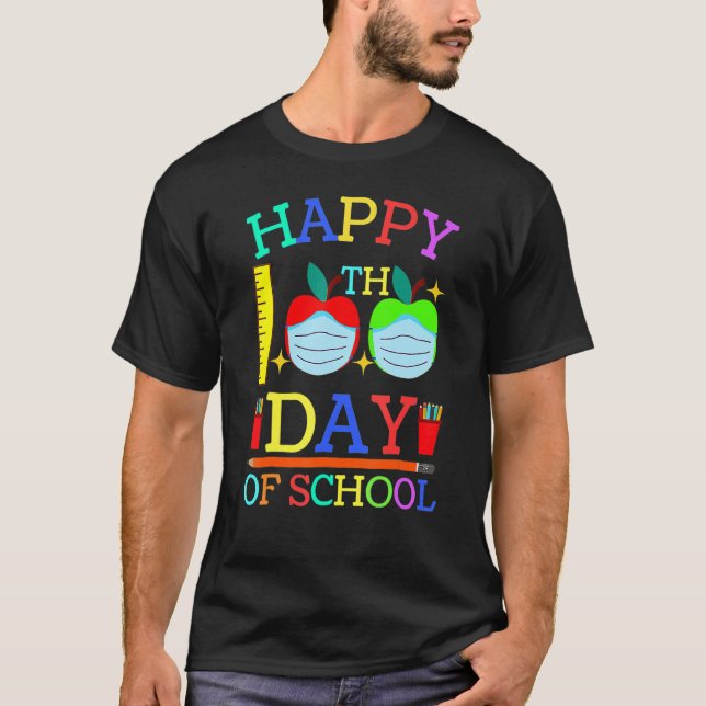 Happy 100th Day Of School Apple Face Mask Teacher  T-Shirt (Vorderseite)