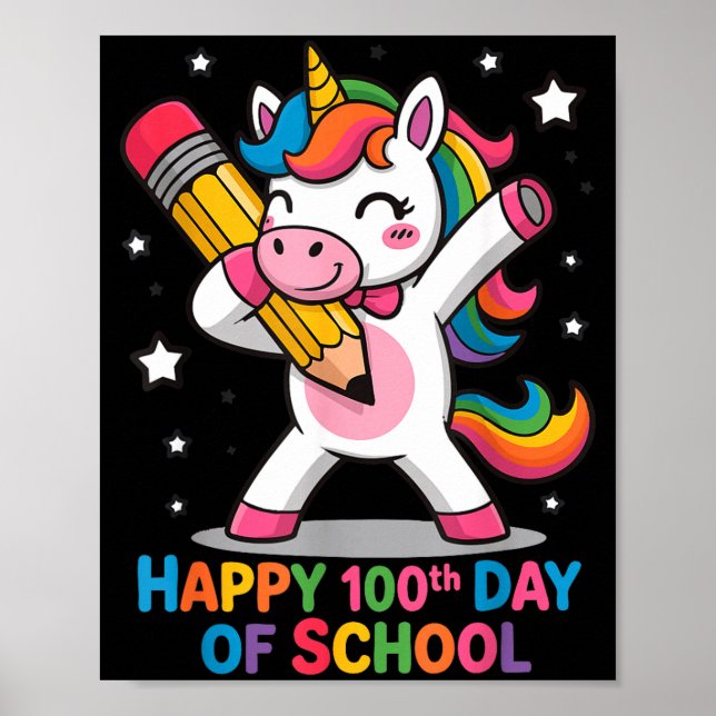 Happy 100th Day Of School Cute Rainbow Unicorn Wom Poster (Vorne)
