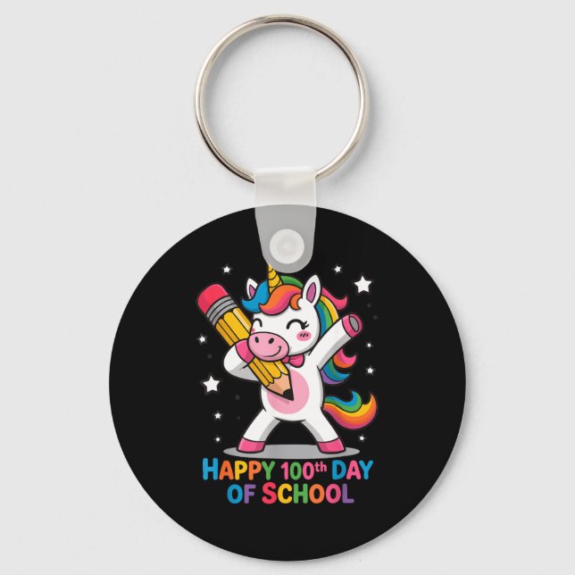 Happy 100th Day Of School Cute Rainbow Unicorn Wom Schlüsselanhänger (Vorderseite)