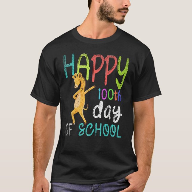 Happy 100th Day Of School Dabbing Giraffe 100 Days T-Shirt (Vorderseite)