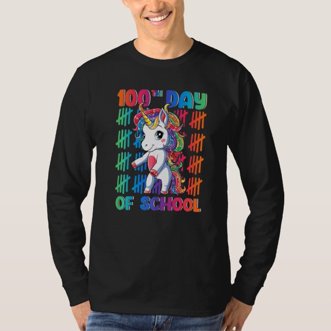 Happy 100th Day Of School Flossing Unicorn 100 Day T-Shirt (Vorderseite)