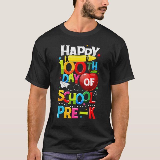 Happy 100th Day Of School Pre K Teacher Student 10 T-Shirt (Vorderseite)