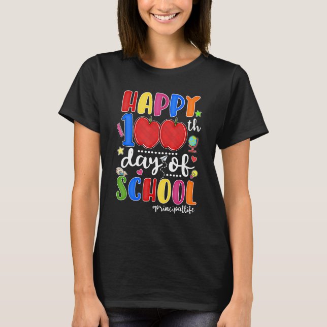 Happy 100th Day Of School Red Plaid Apple Principa T-Shirt (Vorderseite)