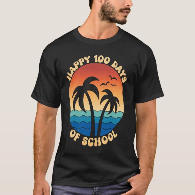 Happy 100th Day Of School Retro Palm Tree Vacation T-Shirt (Vorderseite)