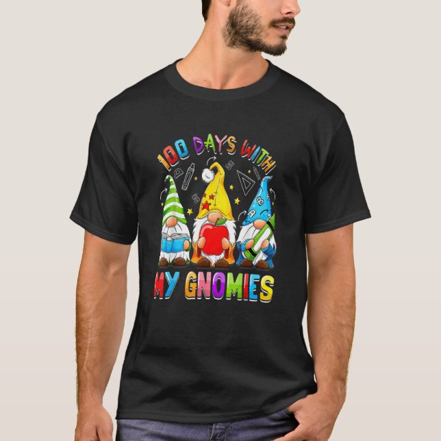 Happy 100th Day Of School Three Gnomes Virtual Tea T-Shirt (Vorderseite)