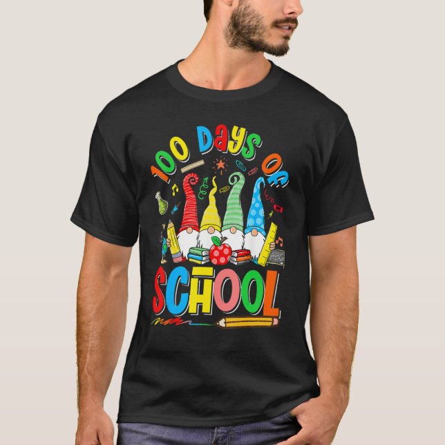 Happy 100th Day Of School Three Gnomes Virtual Tea T-Shirt (Vorderseite)