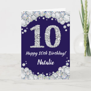 Happy 10. Geburtstag Navy Blue und Silver Glitzer Karte