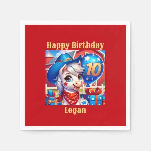 Happy 10-jähriges Cowboy Pony Serviette (Vorderseite)