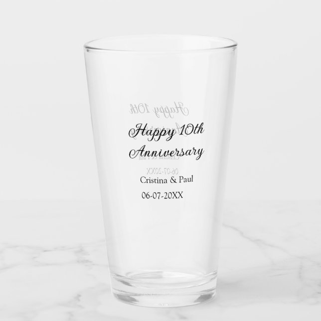Happy 10. Jubiläum einfache minimale Hochzeitsbeze Glas (Vorderseite)