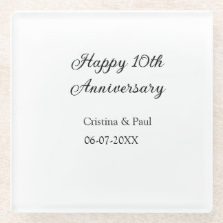 Happy 10. Jubiläum einfache minimale Hochzeitsbeze Glasuntersetzer