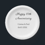 Happy 10. Jubiläum einfache minimale Hochzeitsbeze Pappteller<br><div class="desc">Gestaltung</div>