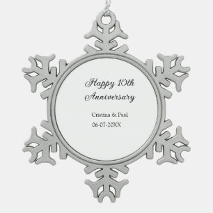 Happy 10. Jubiläum einfache minimale Hochzeitsbeze Schneeflocken Zinn-Ornament
