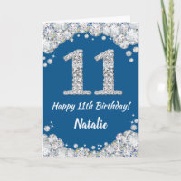 Happy 11. Geburtstag Blue and Silver Glitzer Card
