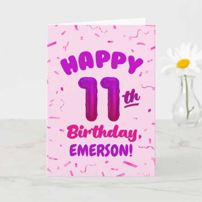 Happy 11th Birthday Card with Custom Name Karte (Kleine Pflanze)