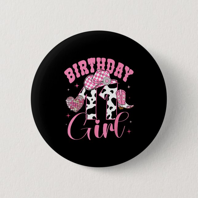 Happy 11th Birthday Girl Outfit Rodeo Western Cowg Button (Vorderseite)